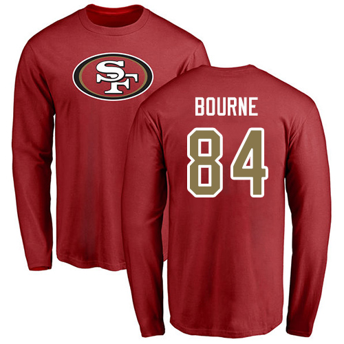 Men San Francisco 49ers Red Kendrick Bourne Name and Number Logo #84 Long Sleeve NFL T Shirt->nfl t-shirts->Sports Accessory